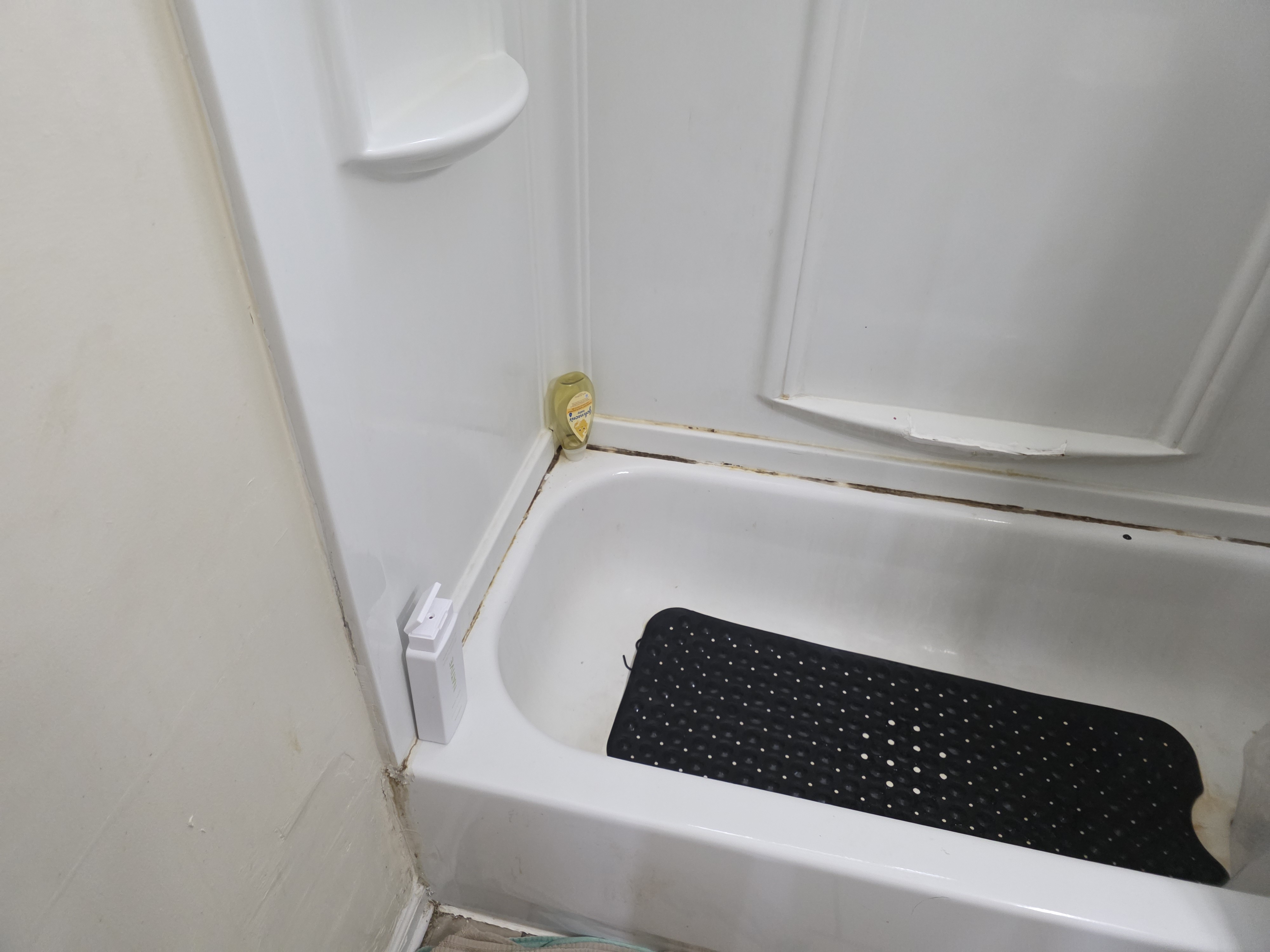 Shower caulk with mold and failure before recaulk